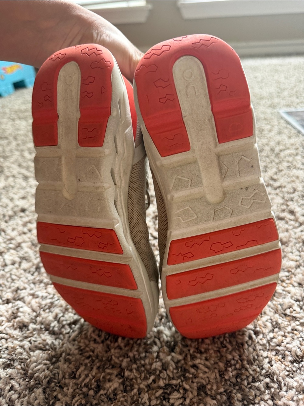 Boys On Running Beige and knit Sneakers with Coral Toe Accents - Picture 5 of 5